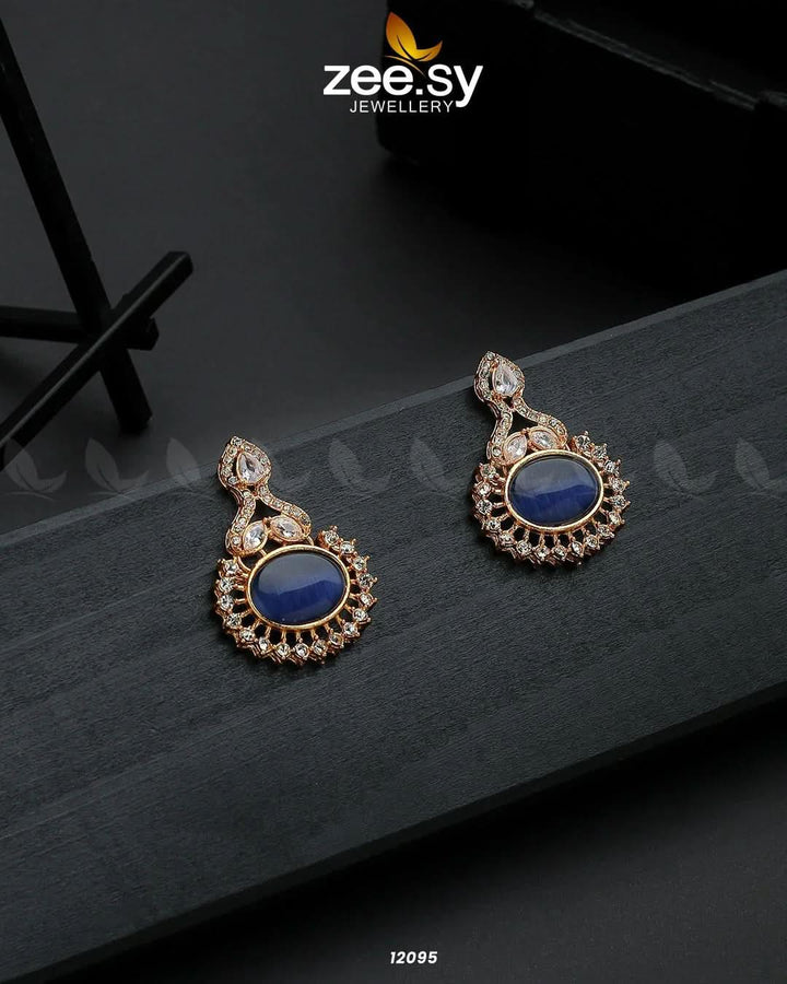 Golden Aaina-e-Dil Earrings Blue Earrings - Zeesy Jewellery Pakistan | Premium Artificial & Imitation Jewellery