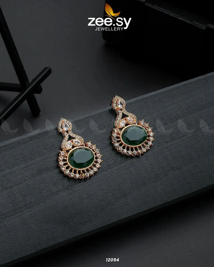Golden Aaina-e-Dil Earrings Green Earrings - Zeesy Jewellery Pakistan | Premium Artificial & Imitation Jewellery