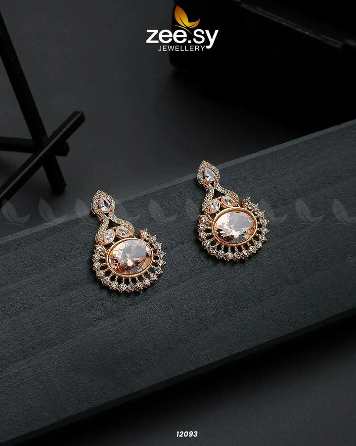 Golden Aaina-e-Dil Earrings Champagne Earrings - Zeesy Jewellery Pakistan | Premium Artificial & Imitation Jewellery