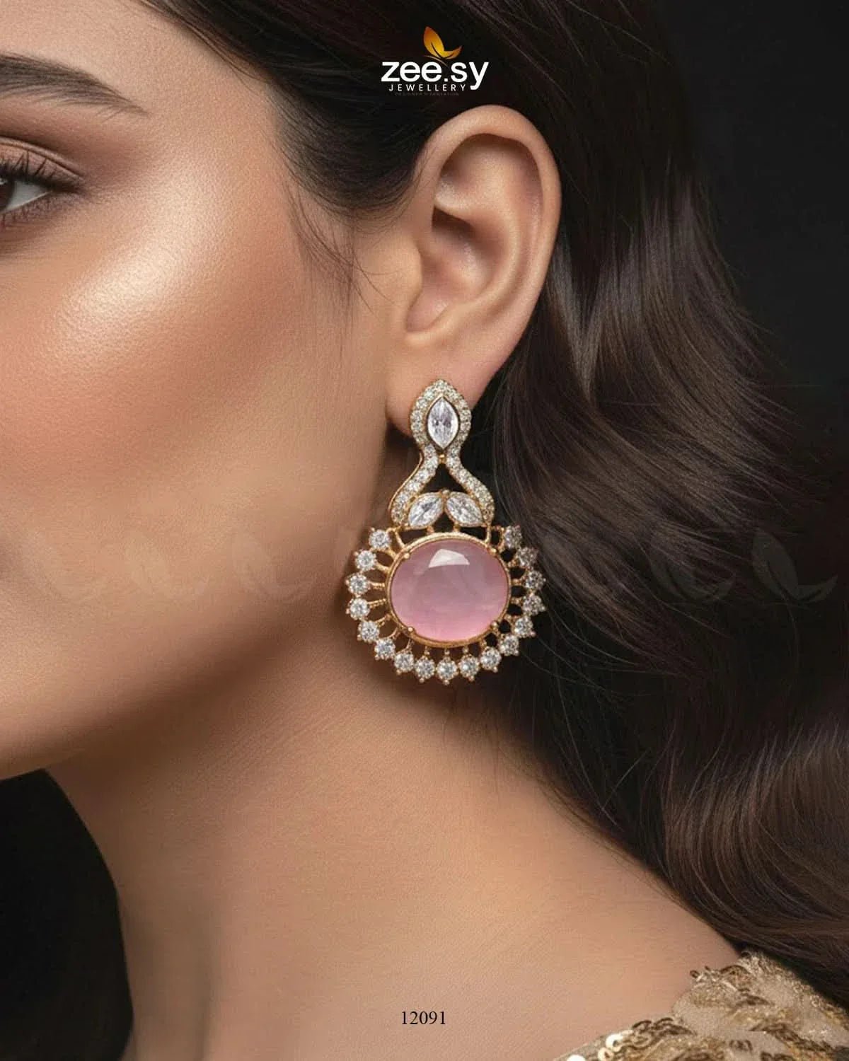 Golden Aaina-e-Dil Earrings - Zeesy.pk