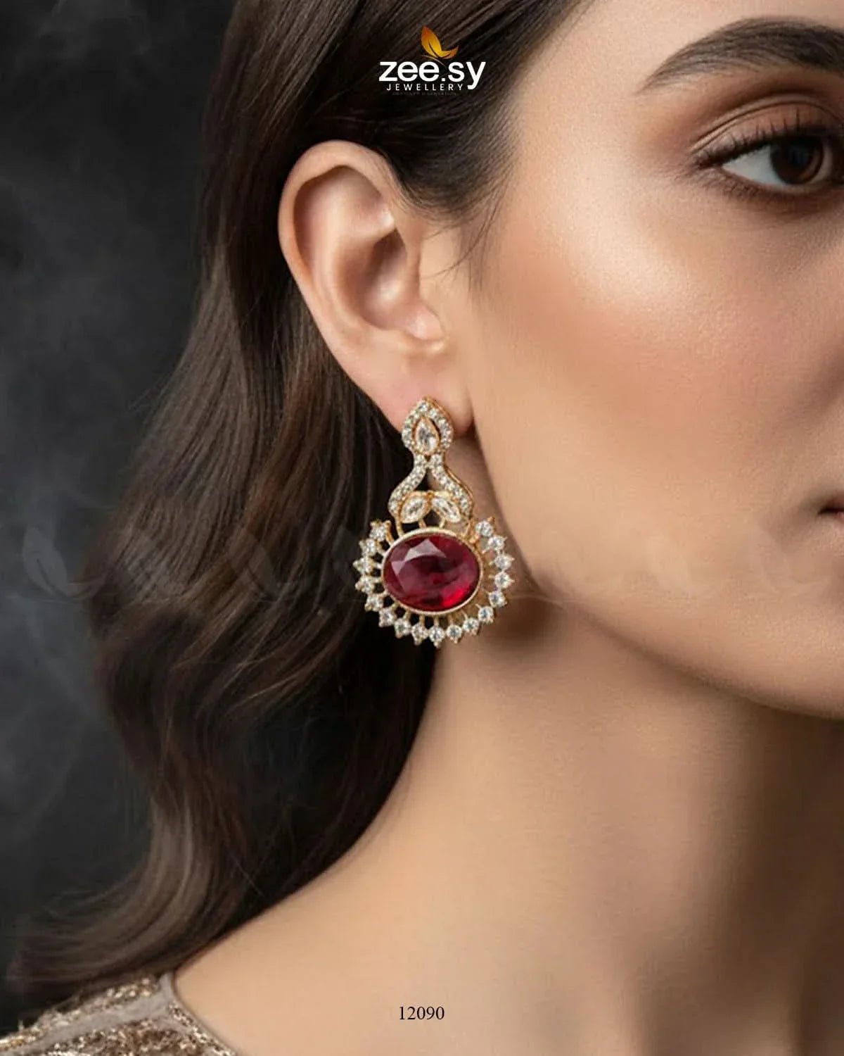 Golden Aaina-e-Dil Earrings - Zeesy.pk