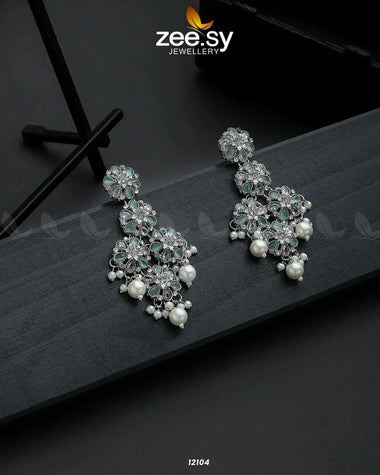 Silver Orchid Earrings Mint Green Earrings - Zeesy Jewellery Pakistan | Premium Artificial & Imitation Jewellery
