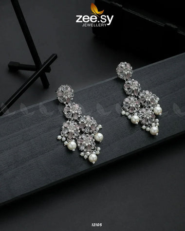 Silver Orchid Earrings Mint Pink Earrings - Zeesy Jewellery Pakistan | Premium Artificial & Imitation Jewellery