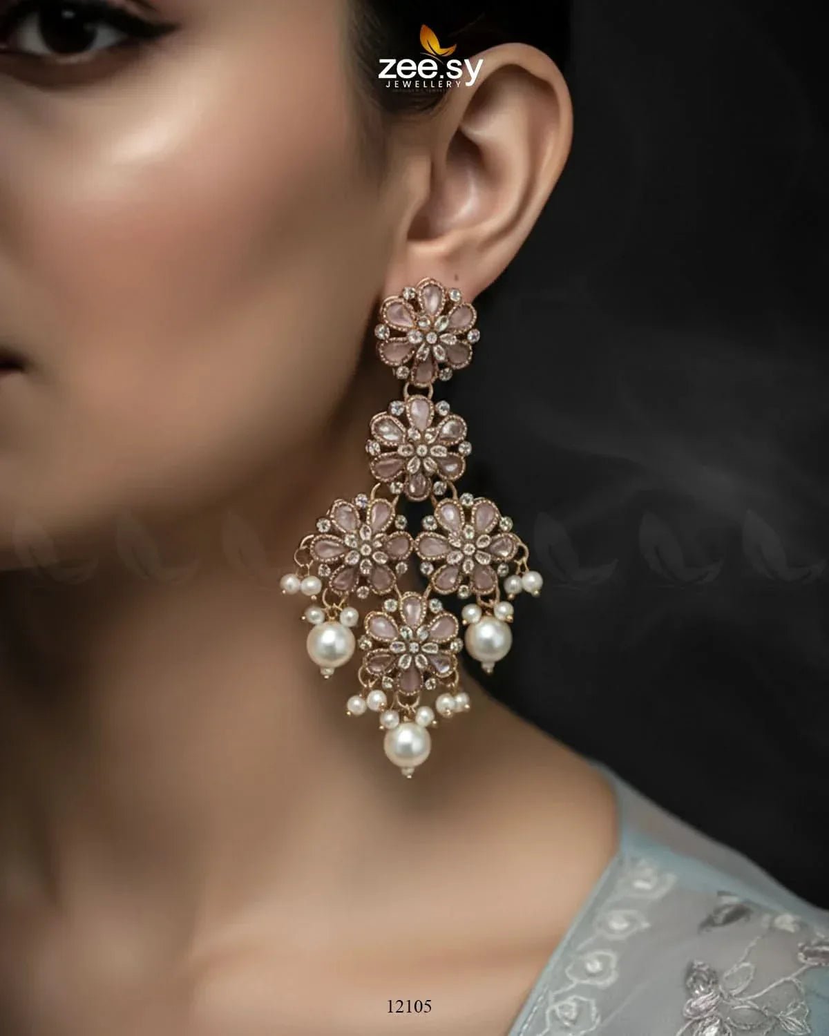 Silver Orchid Earrings Earrings - Zeesy Jewellery Pakistan | Premium Artificial & Imitation Jewellery