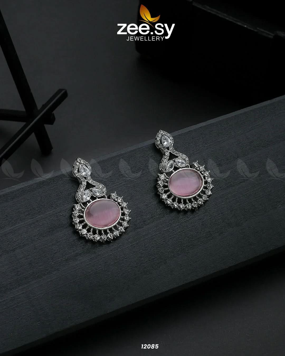 Aaina-e-Dil Silver Mint Pink Earrings - Zeesy Jewellery Pakistan | Premium Artificial & Imitation Jewellery