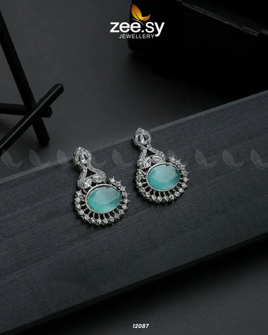 Aaina-e-Dil Silver Mint Green Earrings - Zeesy Jewellery Pakistan | Premium Artificial & Imitation Jewellery