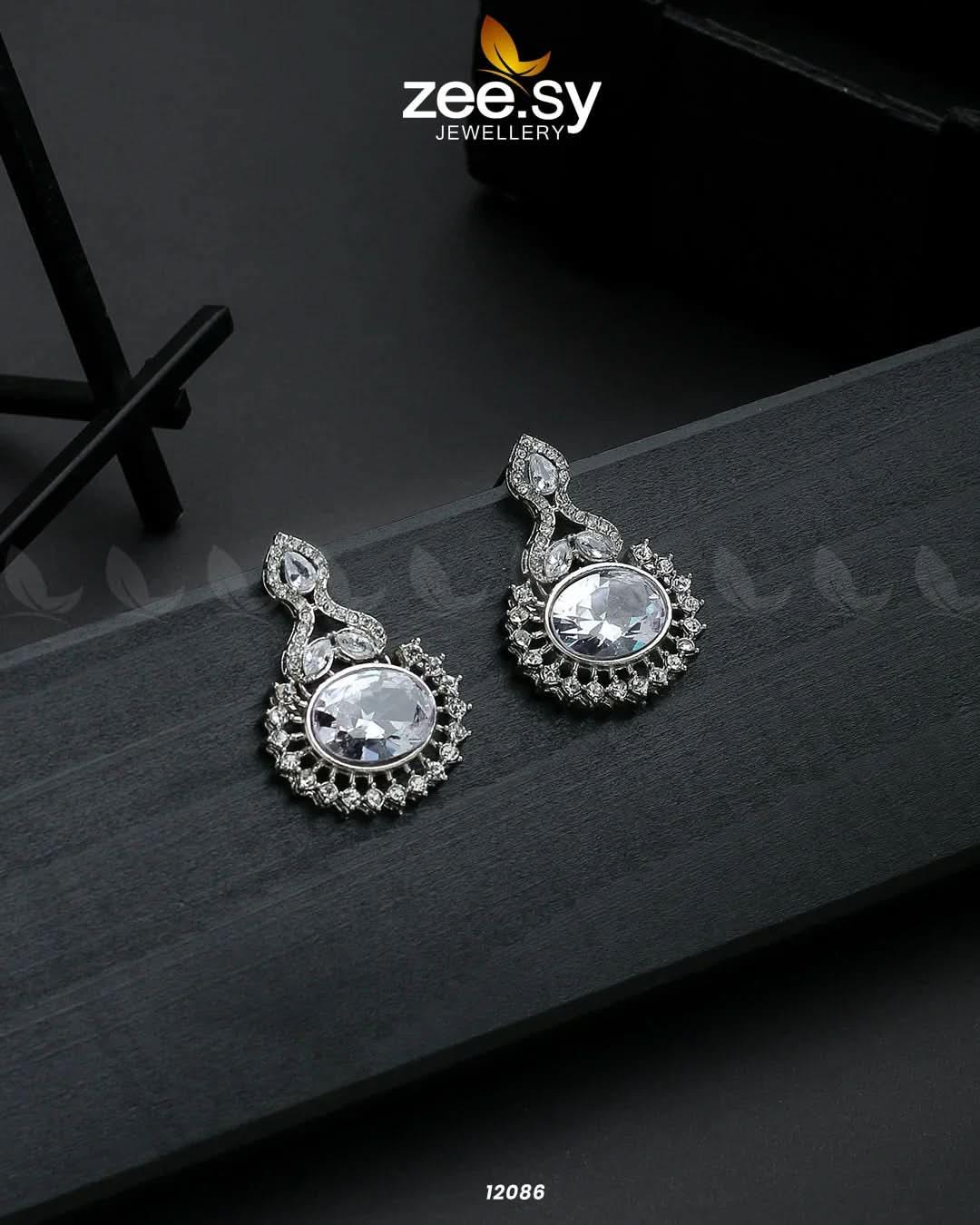 Aaina-e-Dil Silver White Earrings - Zeesy Jewellery Pakistan | Premium Artificial & Imitation Jewellery