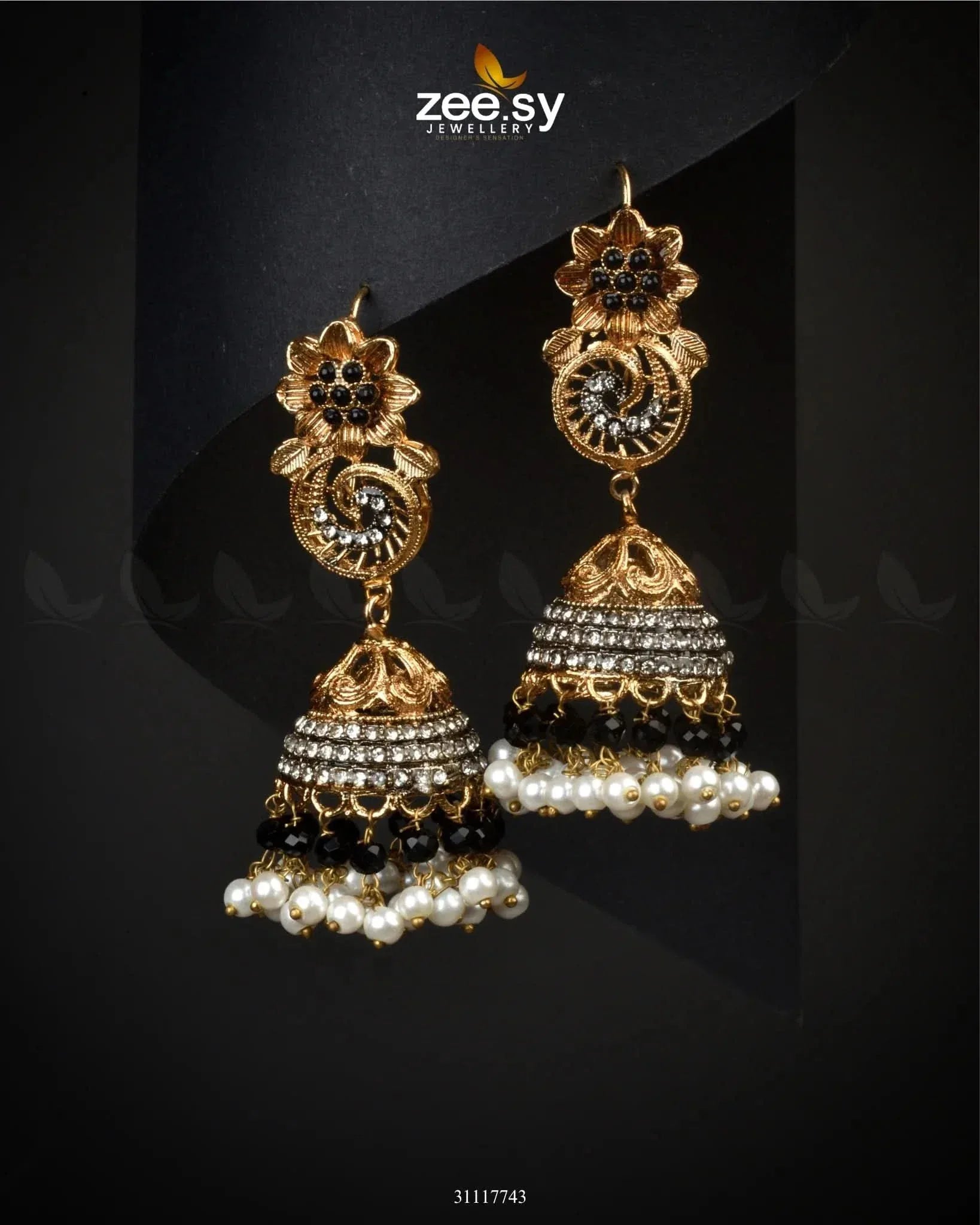 Fern Earrings Black Earrings - Zeesy Jewellery Pakistan | Premium Artificial & Imitation Jewellery