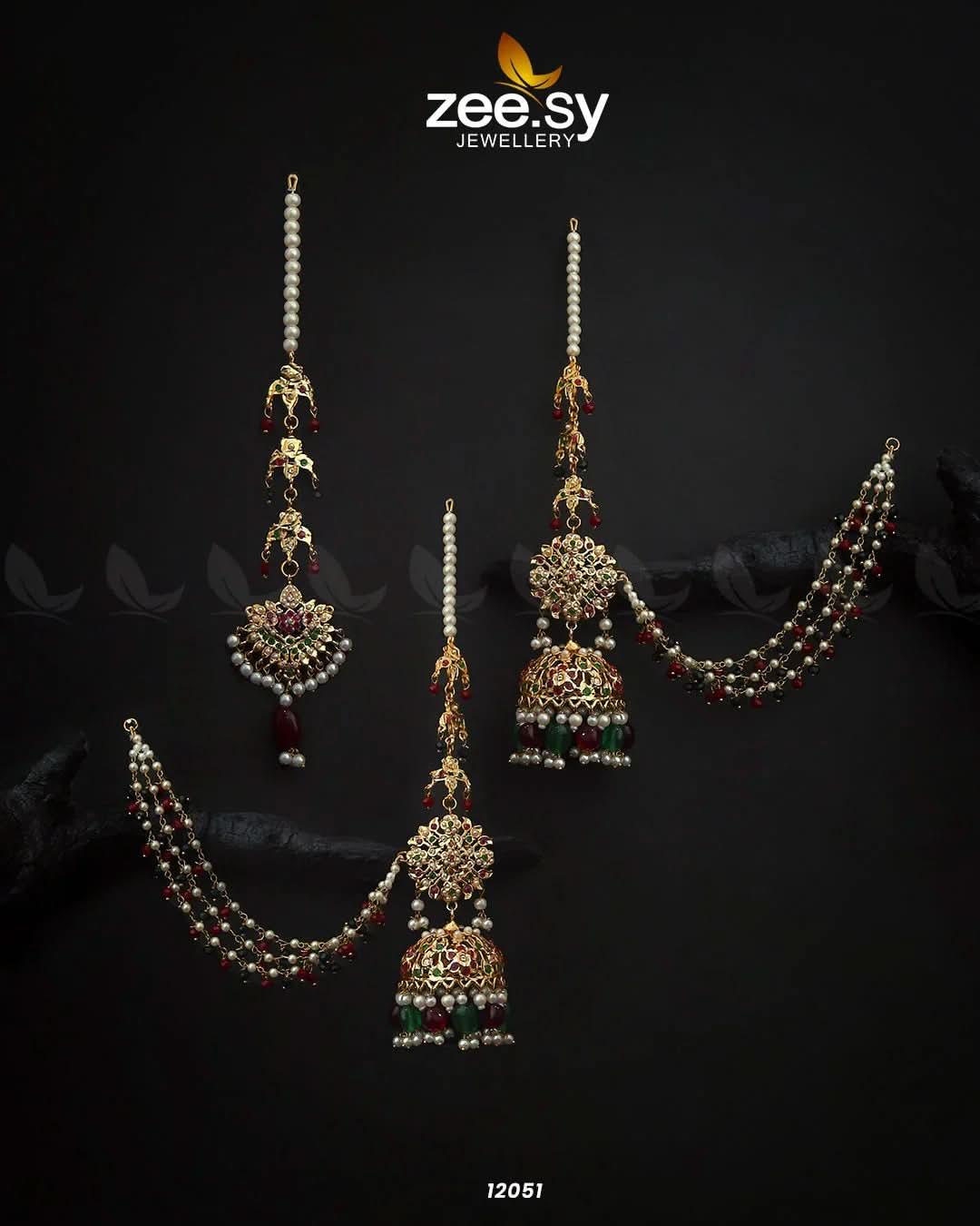 Glamourous Jhumka Earrings Red & Green Earrings - Zeesy Jewellery Pakistan | Premium Artificial & Imitation Jewellery