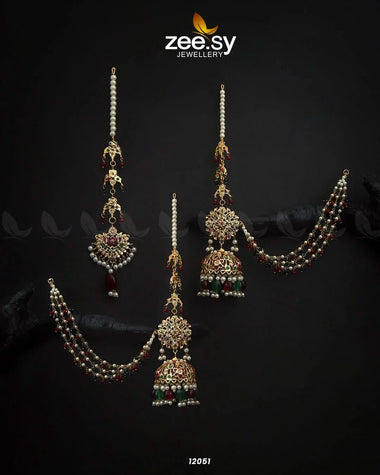 Glamourous Jhumka Earrings Red & Green Earrings - Zeesy Jewellery Pakistan | Premium Artificial & Imitation Jewellery