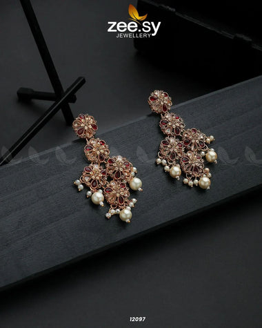 Golden Orchid Elegance Earrings Red Earrings - Zeesy Jewellery Pakistan | Premium Artificial & Imitation Jewellery