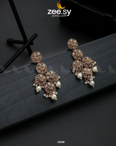 Golden Orchid Elegance Earrings Champagne Earrings - Zeesy Jewellery Pakistan | Premium Artificial & Imitation Jewellery