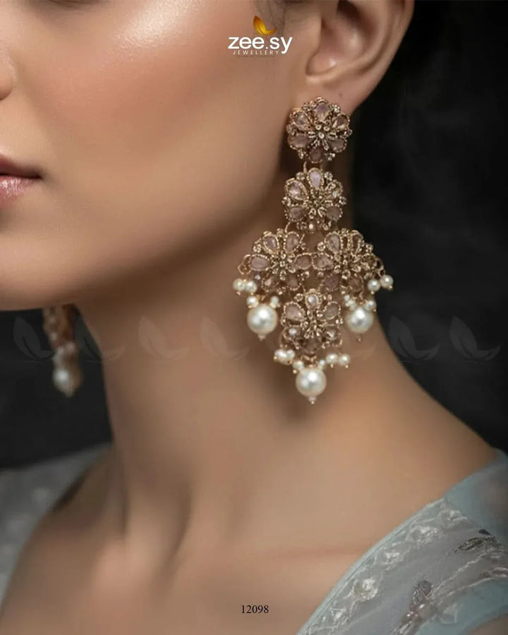 Golden Orchid Elegance Earrings Earrings - Zeesy Jewellery Pakistan | Premium Artificial & Imitation Jewellery