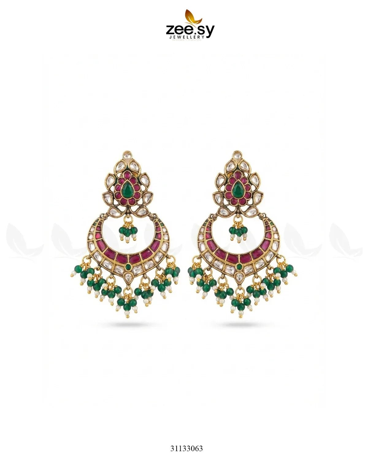Imperial Chand Crystal Earrings Green Ruby Earrings - Zeesy Jewellery Pakistan | Premium Artificial & Imitation Jewellery