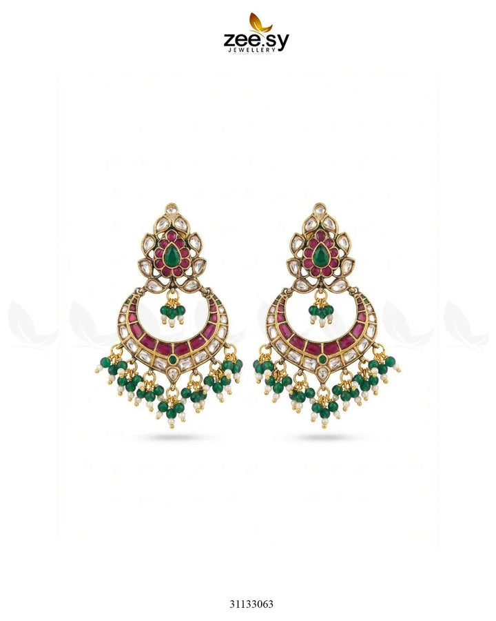 Imperial Chand Crystal Earrings Green Ruby Earrings - Zeesy Jewellery Pakistan | Premium Artificial & Imitation Jewellery