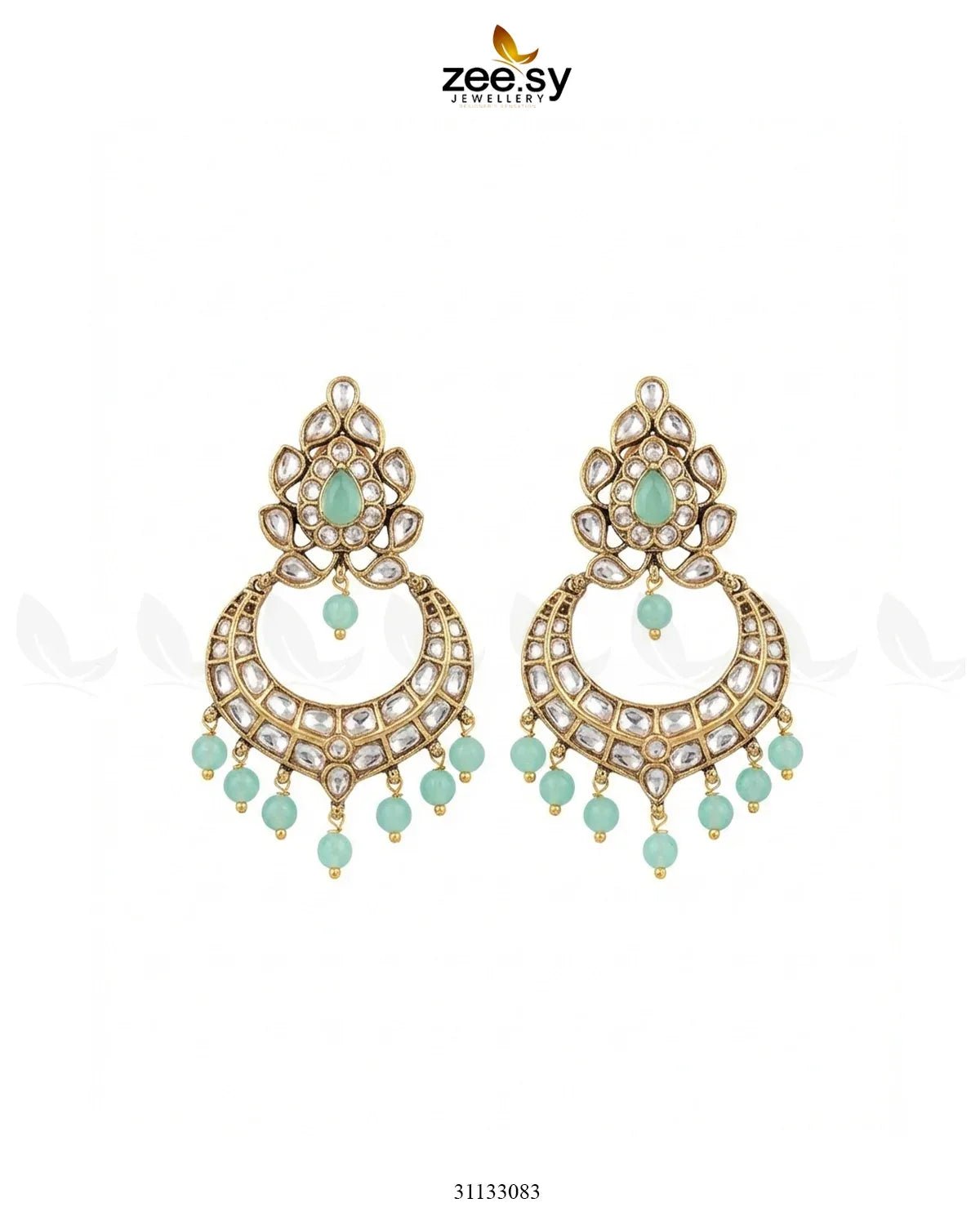 Imperial Chand Crystal Earrings Mint Green Earrings - Zeesy Jewellery Pakistan | Premium Artificial & Imitation Jewellery