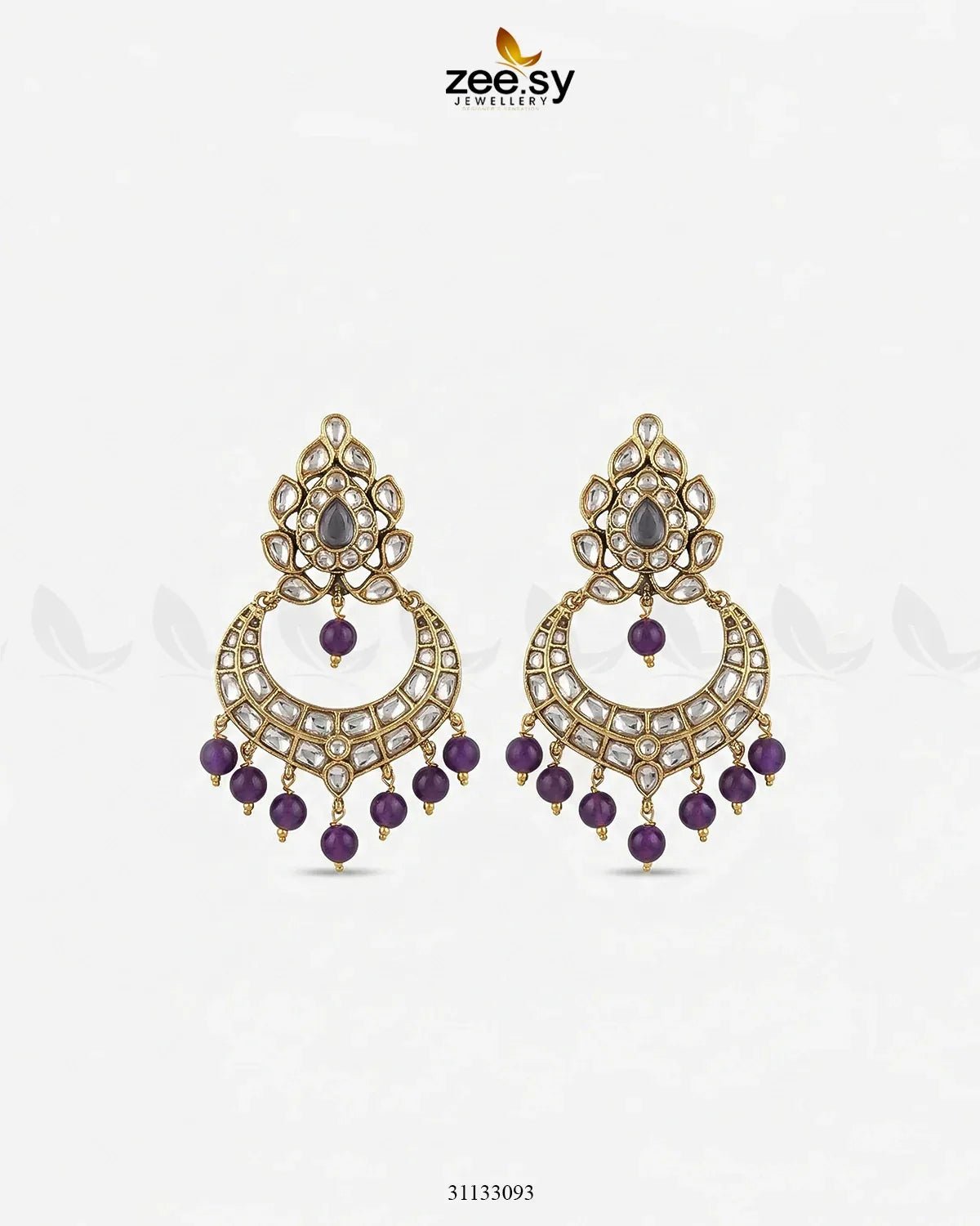 Imperial Chand Crystal Earrings Purple Earrings - Zeesy Jewellery Pakistan | Premium Artificial & Imitation Jewellery