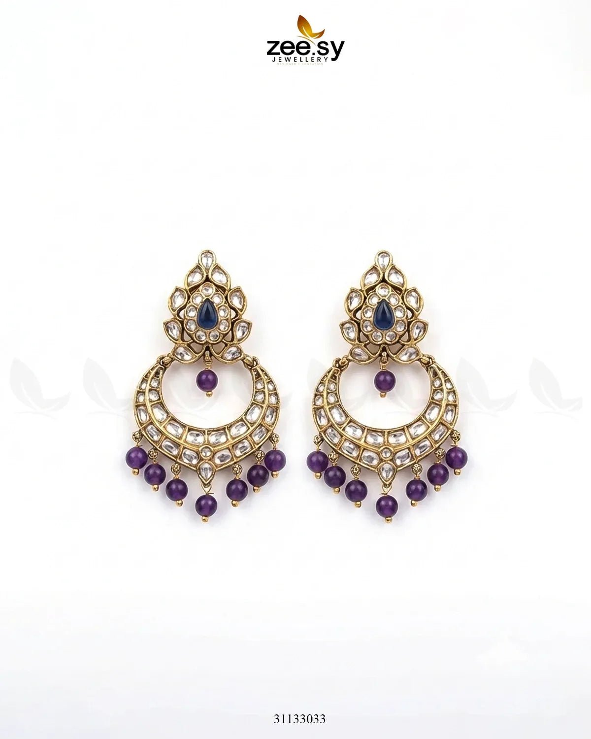 Imperial Chand Crystal Earrings Purple Blue Earrings - Zeesy Jewellery Pakistan | Premium Artificial & Imitation Jewellery