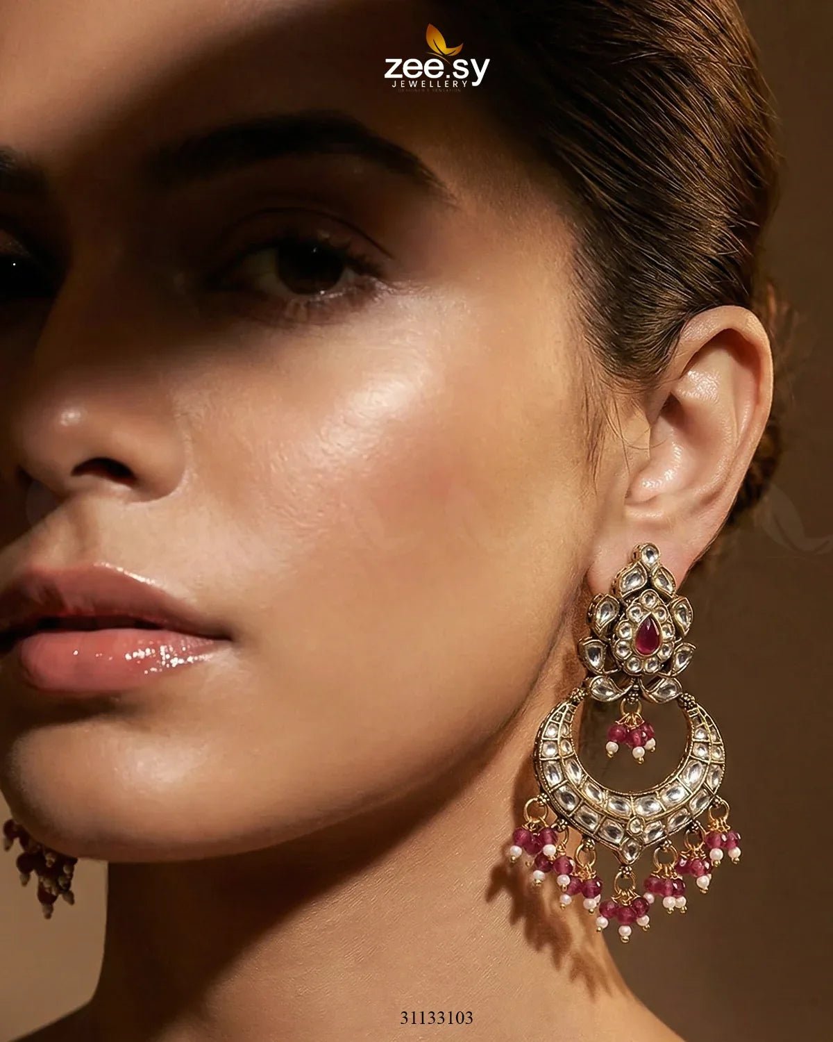 Imperial Chand Crystal Earrings Ruby Earrings - Zeesy Jewellery Pakistan | Premium Artificial & Imitation Jewellery