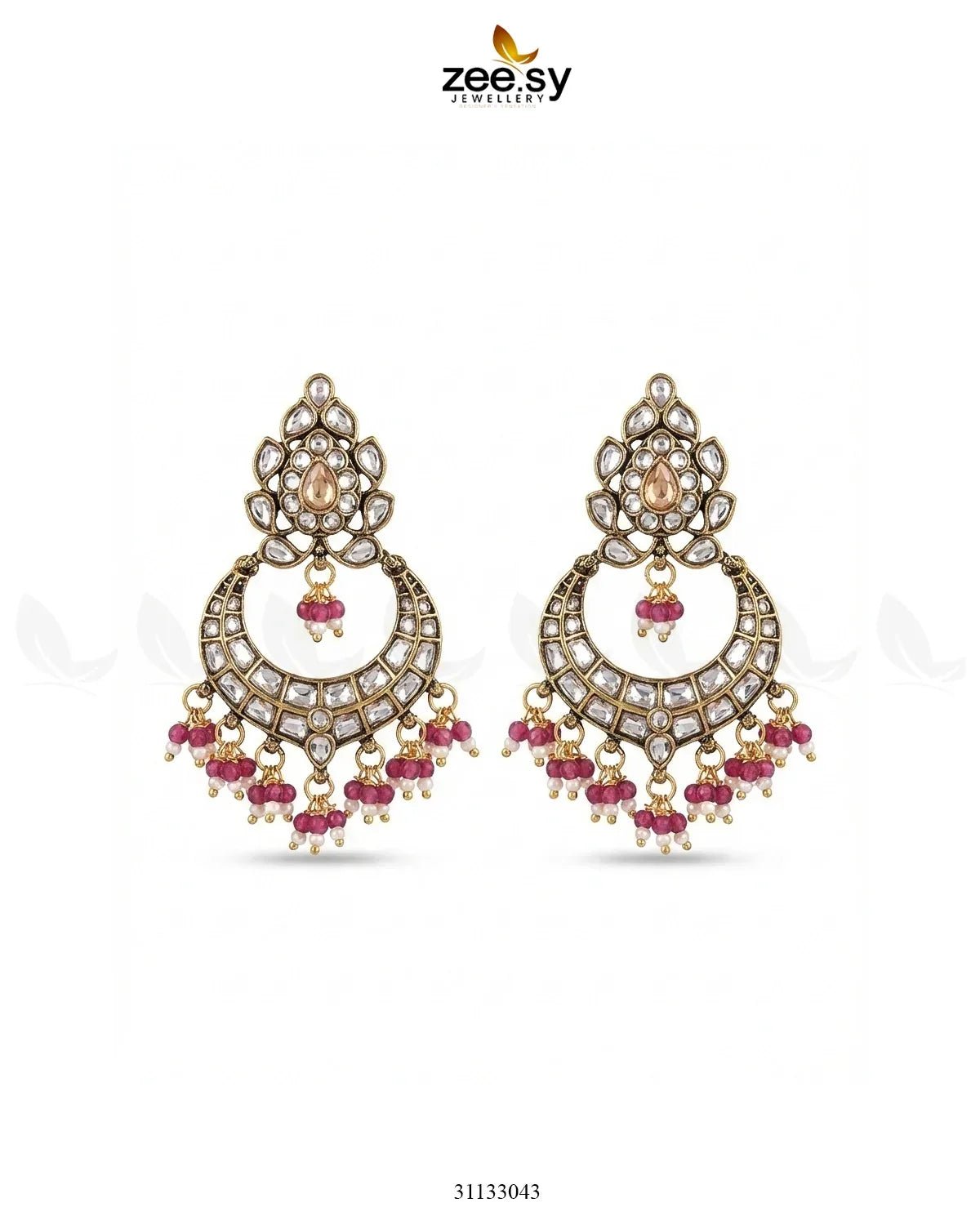Imperial Chand Crystal Earrings Ruby Champagne Earrings - Zeesy Jewellery Pakistan | Premium Artificial & Imitation Jewellery