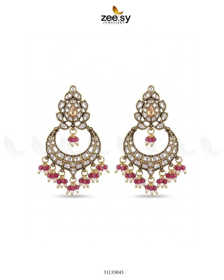 Imperial Chand Crystal Earrings Ruby Champagne Earrings - Zeesy Jewellery Pakistan | Premium Artificial & Imitation Jewellery