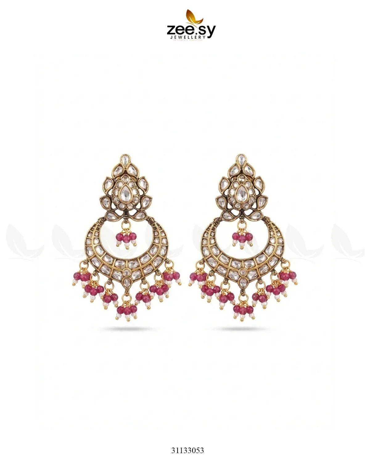 Imperial Chand Crystal Earrings Ruby White Earrings - Zeesy Jewellery Pakistan | Premium Artificial & Imitation Jewellery