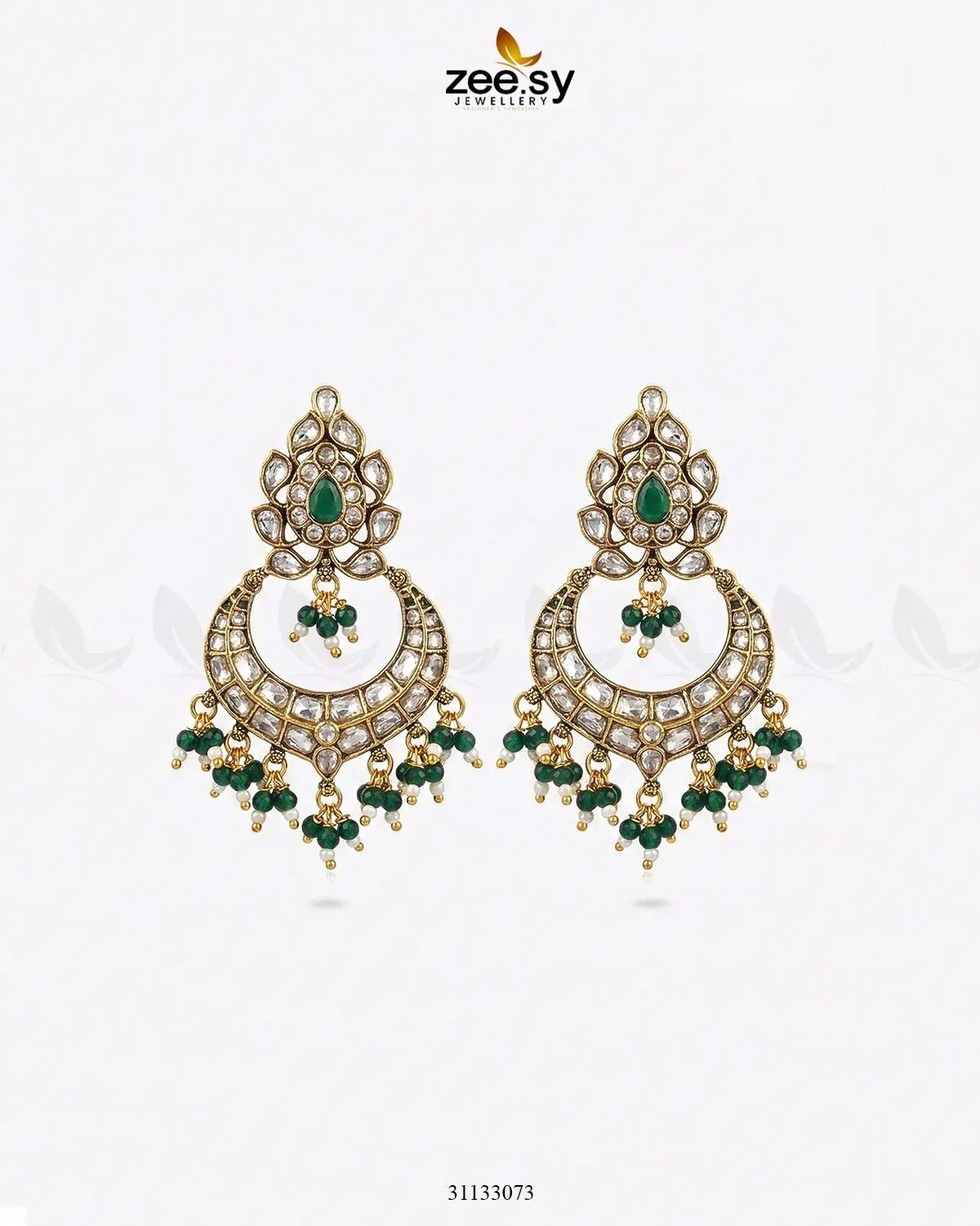 Imperial Chand Crystal Earrings Green Earrings - Zeesy Jewellery Pakistan | Premium Artificial & Imitation Jewellery