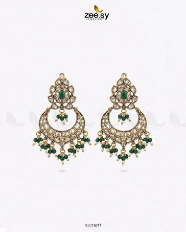 Imperial Chand Crystal Earrings Green Earrings - Zeesy Jewellery Pakistan | Premium Artificial & Imitation Jewellery