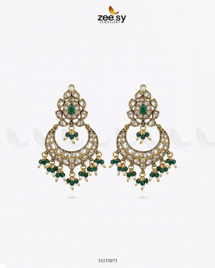 Imperial Chand Crystal Earrings Green Earrings - Zeesy Jewellery Pakistan | Premium Artificial & Imitation Jewellery