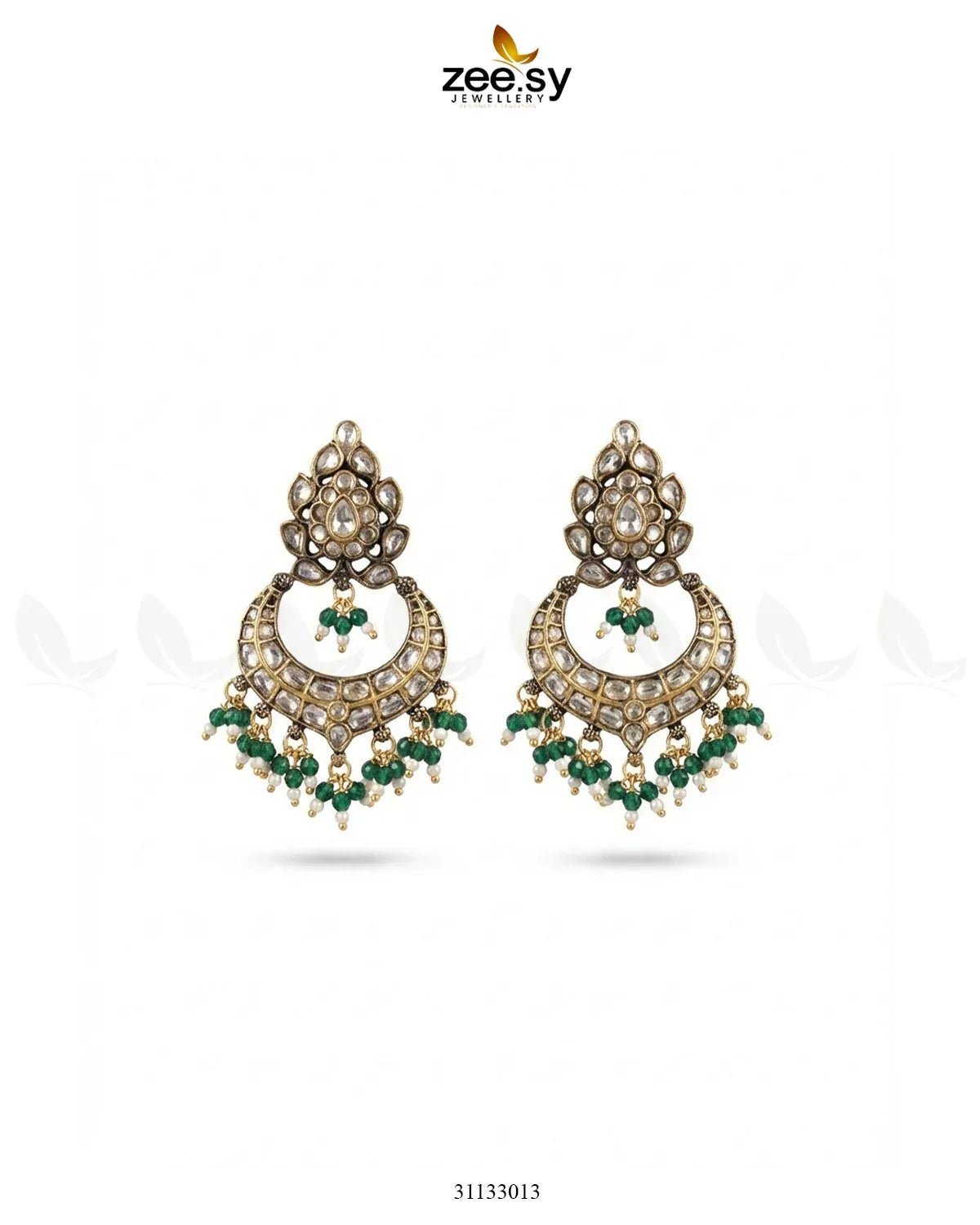 Imperial Chand Crystal Earrings Green White Earrings - Zeesy Jewellery Pakistan | Premium Artificial & Imitation Jewellery