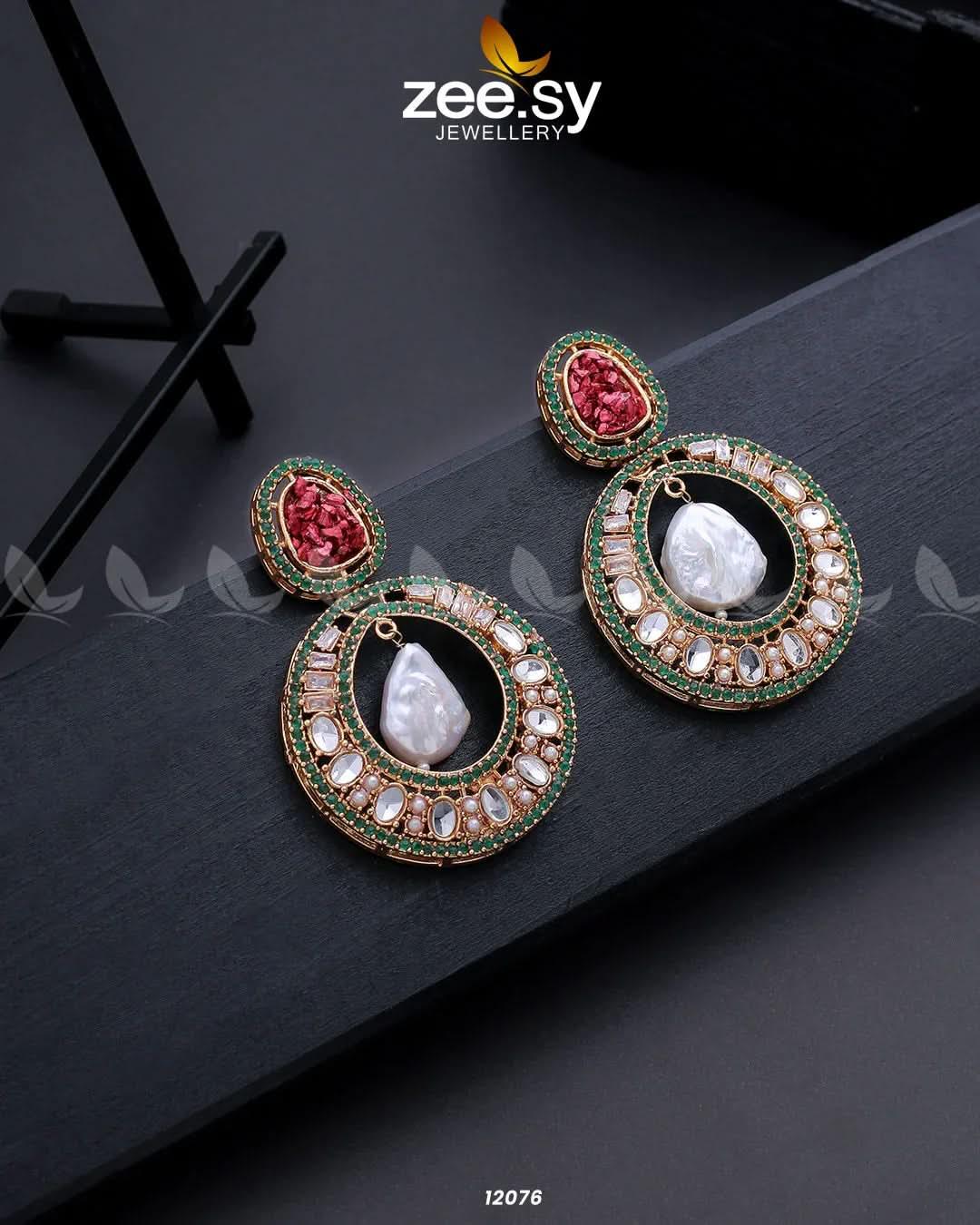 Cluster Zircons Earrings Red Earrings - Zeesy Jewellery Pakistan | Premium Artificial & Imitation Jewellery