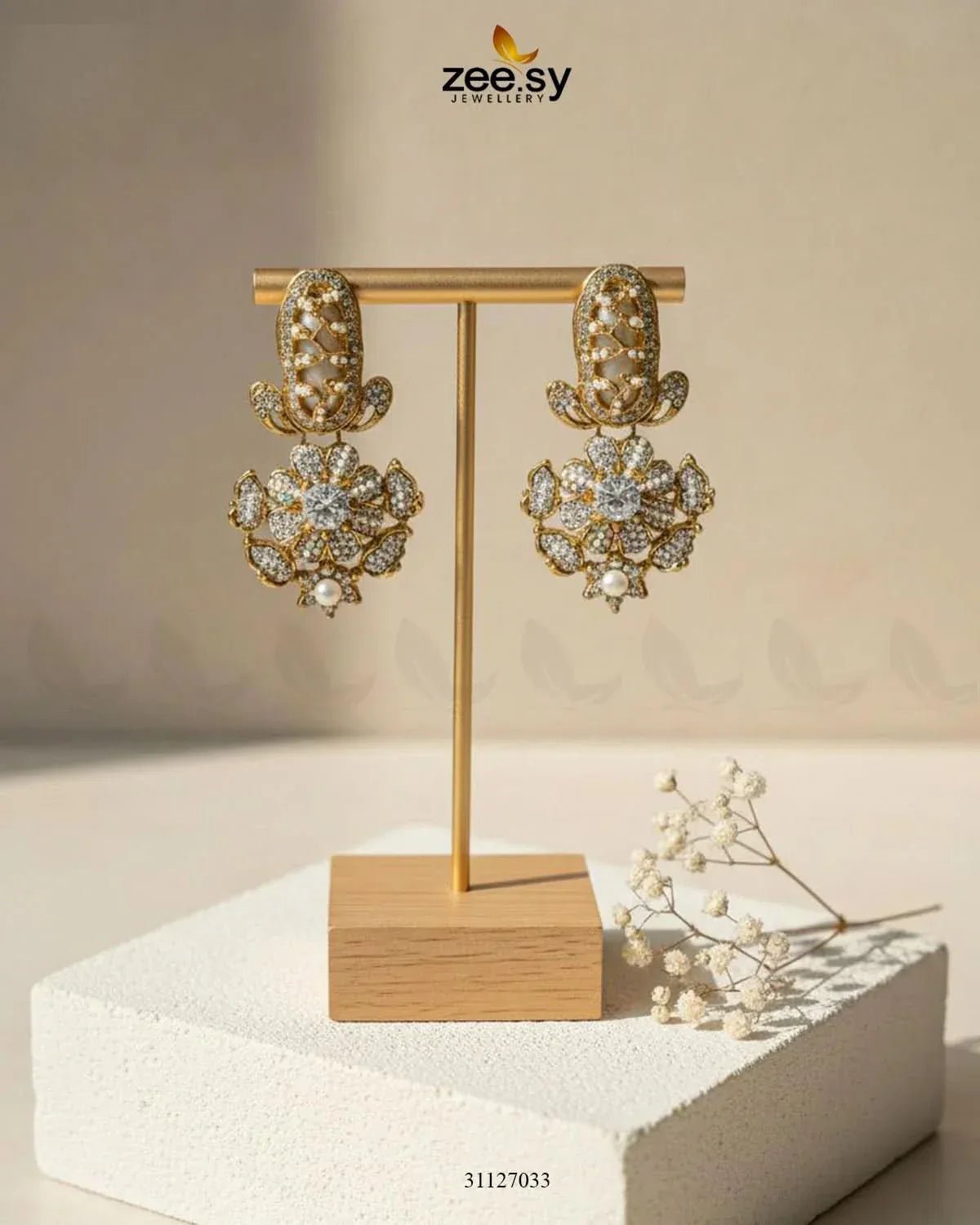 Emerald Turkish Mother Pearl Earrings White Earrings - Zeesy Jewellery Pakistan | Premium Artificial & Imitation Jewellery