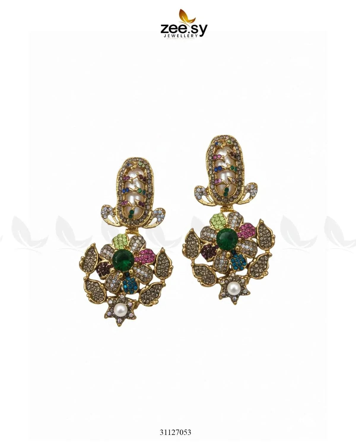 Emerald Turkish Mother Pearl Earrings Earrings - Zeesy Jewellery Pakistan | Premium Artificial & Imitation Jewellery