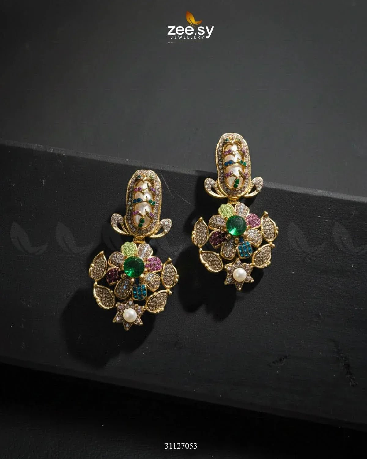 Emerald Turkish Mother Pearl Earrings Earrings - Zeesy Jewellery Pakistan | Premium Artificial & Imitation Jewellery