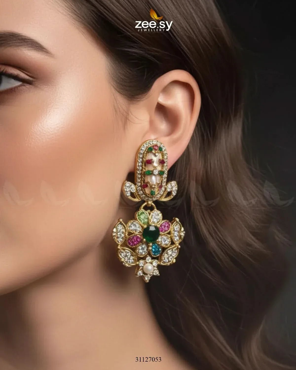 Emerald Turkish Mother Pearl Earrings Earrings - Zeesy Jewellery Pakistan | Premium Artificial & Imitation Jewellery