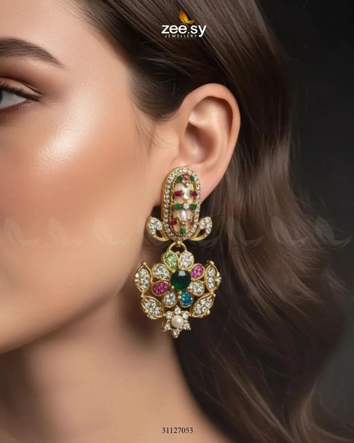 Emerald Turkish Mother Pearl Earrings Earrings - Zeesy Jewellery Pakistan | Premium Artificial & Imitation Jewellery