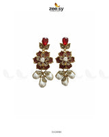 Floral Crystal Pearl Drop Earrings Earrings - Zeesy Jewellery Pakistan | Premium Artificial & Imitation Jewellery