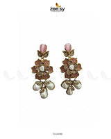 Floral Crystal Pearl Drop Earrings Earrings - Zeesy Jewellery Pakistan | Premium Artificial & Imitation Jewellery