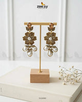 Floral Crystal Pearl Drop Earrings Champagne Earrings - Zeesy Jewellery Pakistan | Premium Artificial & Imitation Jewellery