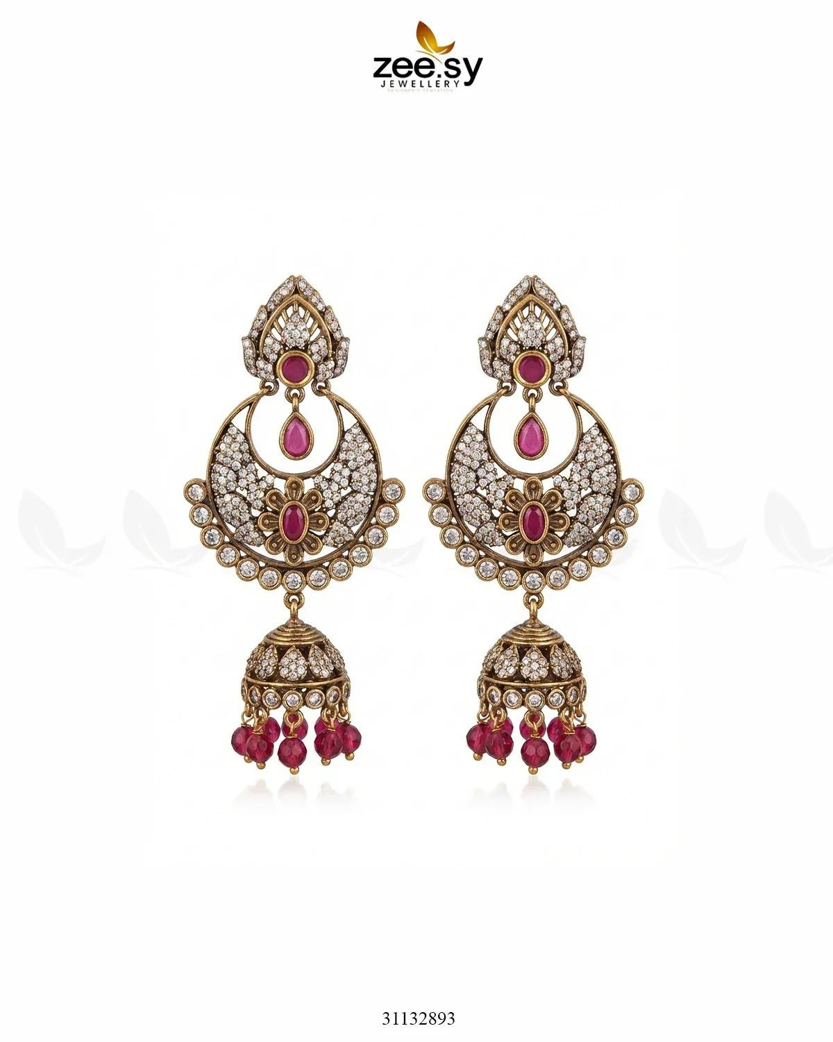 Rich Chandbali Zirconia Earrings Ruby Earrings - Zeesy Jewellery Pakistan | Premium Artificial & Imitation Jewellery