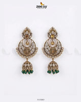 Rich Chandbali Zirconia Earrings Green White Earrings - Zeesy Jewellery Pakistan | Premium Artificial & Imitation Jewellery