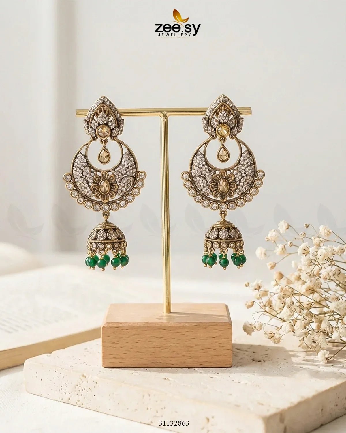Rich Chandbali Zirconia Earrings Earrings - Zeesy Jewellery Pakistan | Premium Artificial & Imitation Jewellery