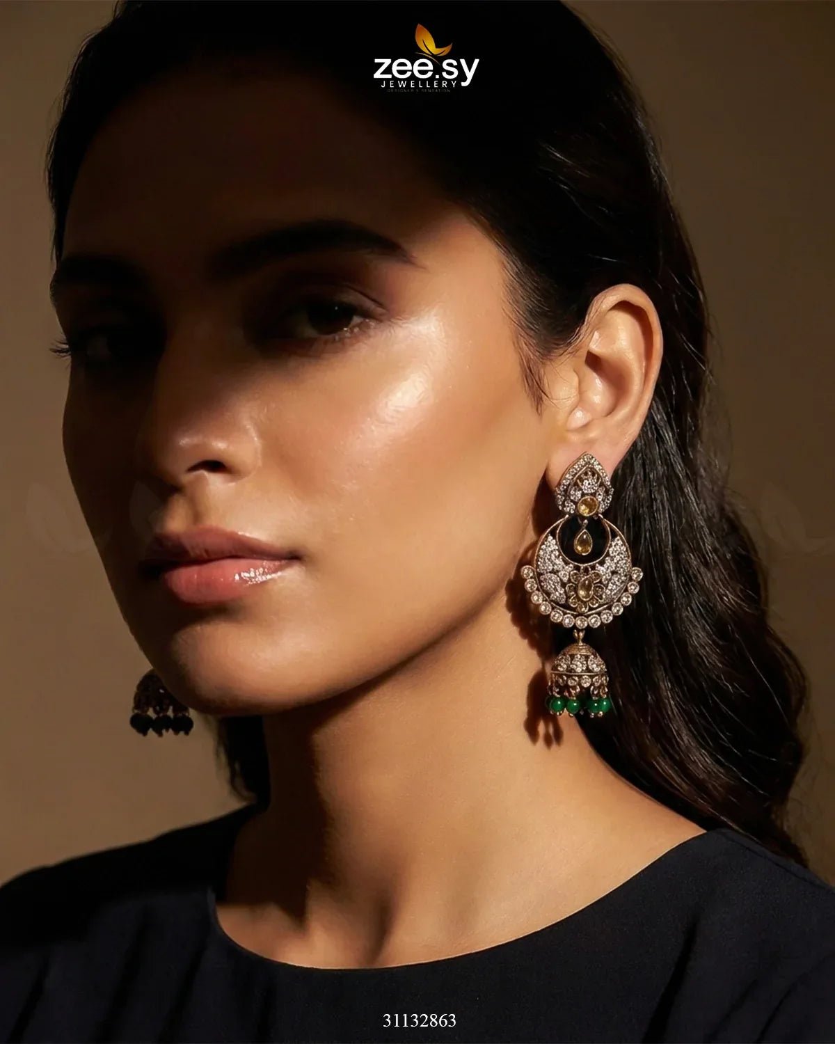 Rich Chandbali Zirconia Earrings Earrings - Zeesy Jewellery Pakistan | Premium Artificial & Imitation Jewellery