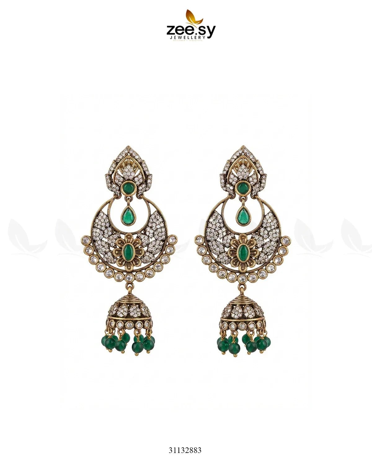 Rich Chandbali Zirconia Earrings Green Earrings - Zeesy Jewellery Pakistan | Premium Artificial & Imitation Jewellery