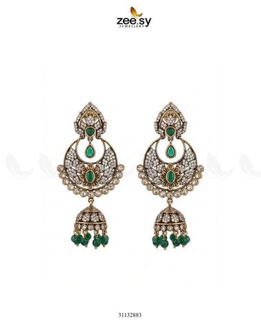 Rich Chandbali Zirconia Earrings Green Earrings - Zeesy Jewellery Pakistan | Premium Artificial & Imitation Jewellery