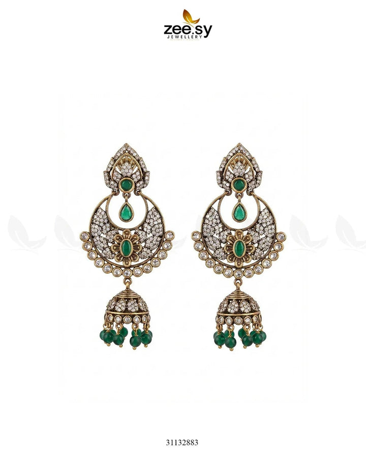 Rich Chandbali Zirconia Earrings Green Earrings - Zeesy Jewellery Pakistan | Premium Artificial & Imitation Jewellery