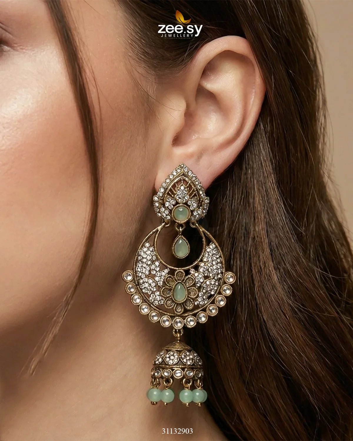 Rich Chandbali Zirconia Earrings Earrings - Zeesy Jewellery Pakistan | Premium Artificial & Imitation Jewellery