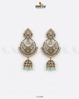 Rich Chandbali Zirconia Earrings Mint Green Earrings - Zeesy Jewellery Pakistan | Premium Artificial & Imitation Jewellery
