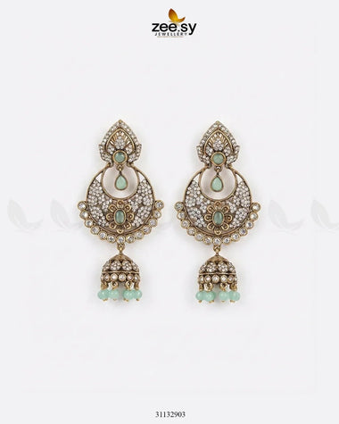 Rich Chandbali Zirconia Earrings Mint Green Earrings - Zeesy Jewellery Pakistan | Premium Artificial & Imitation Jewellery