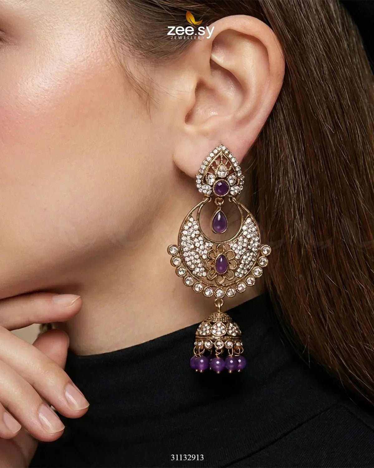 Rich Chandbali Zirconia Earrings Earrings - Zeesy Jewellery Pakistan | Premium Artificial & Imitation Jewellery